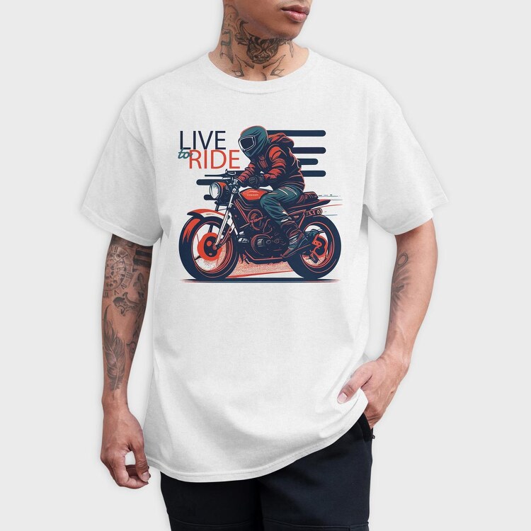 Live to Live MotorcycleArt RetroStyle, Tricou Barbati (Unisex)