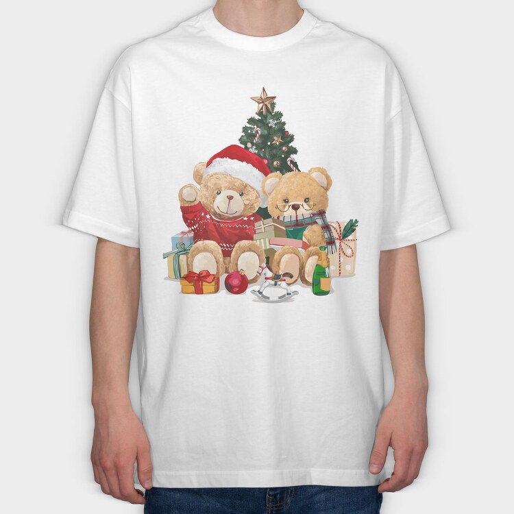 Christmas Teddy Bear, Tricou Oversize Barbati (Unisex)