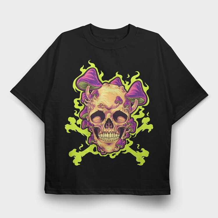 Psychedelic Skull Fungi, Tricou Oversize Barbati (Unisex)