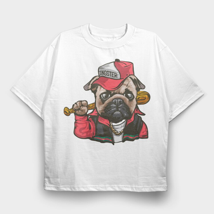 Pug Gangster Bone, Tricou Oversize Barbati (Unisex)