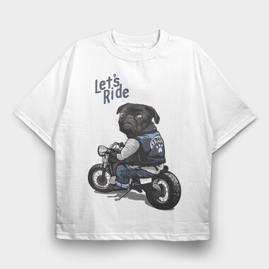 Pug Street Rider, Tricou Oversize Barbati (Unisex)