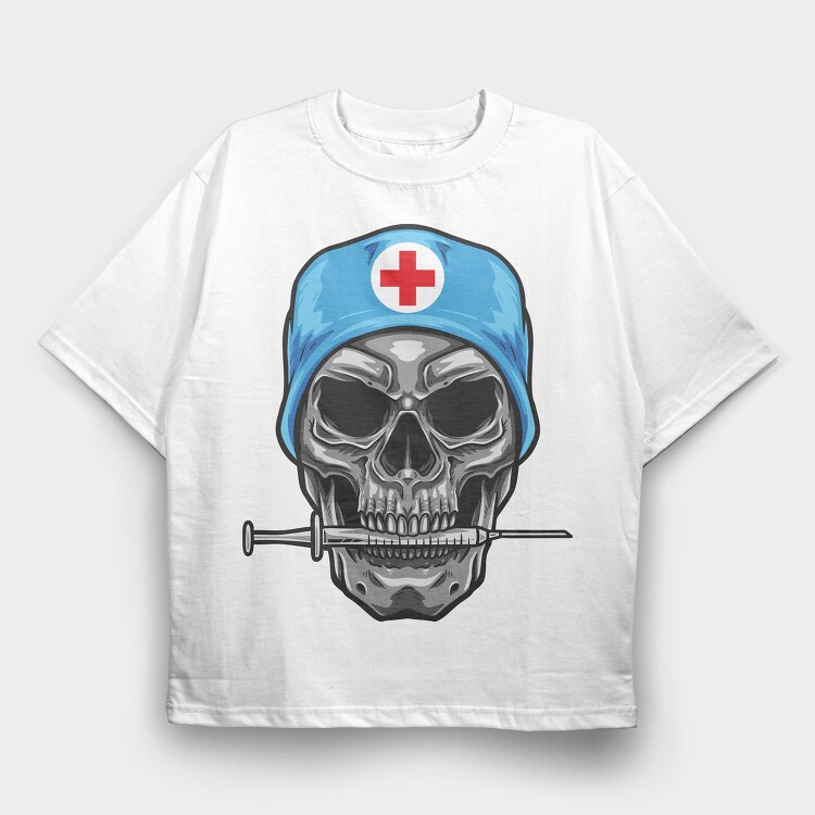 Skull Nurse Syringe, Tricou Oversize Barbati (Unisex)