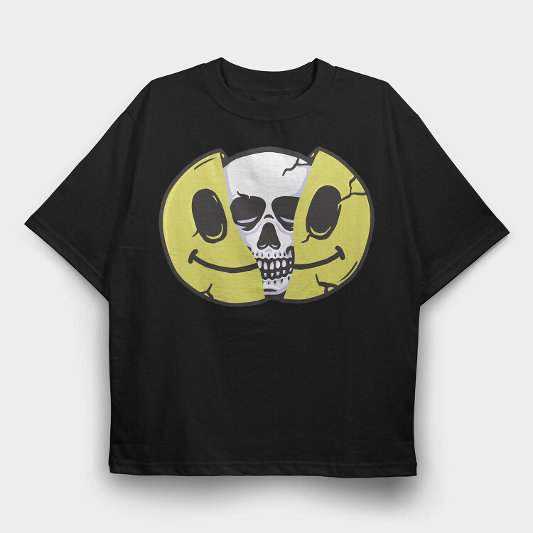 Skull Smiley, Tricou Oversize Barbati (Unisex)
