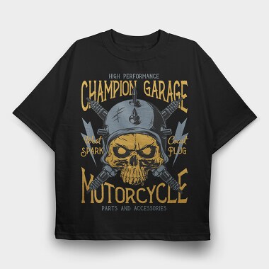 Champion Garage Motorcycle, Tricou Oversize Barbati (Unisex)