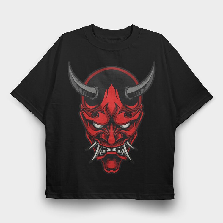 Demon Mask Red, Tricou Oversize Barbati (Unisex)