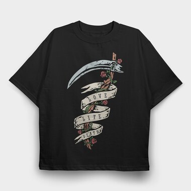 Love Life Death Roses, Tricou Oversize Barbati (Unisex)