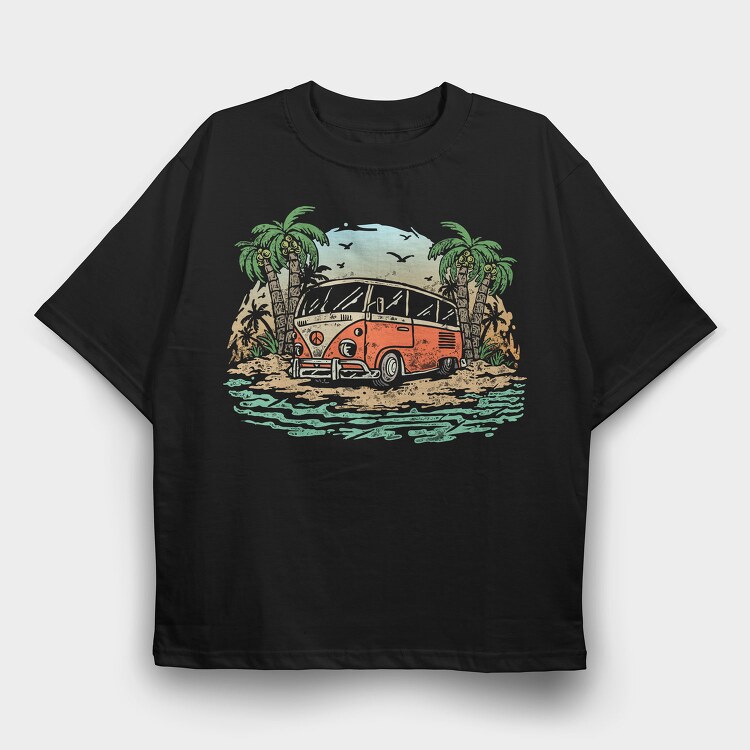 Peace Bus Beach, Tricou Oversize Barbati (Unisex)