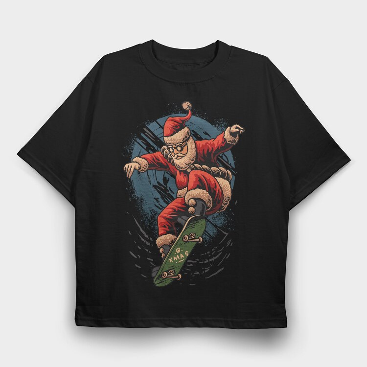 Santa Skate Xmas, Tricou Oversize Barbati (Unisex)