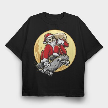 Skateboarding Skull Santa, Tricou Oversize Barbati (Unisex)