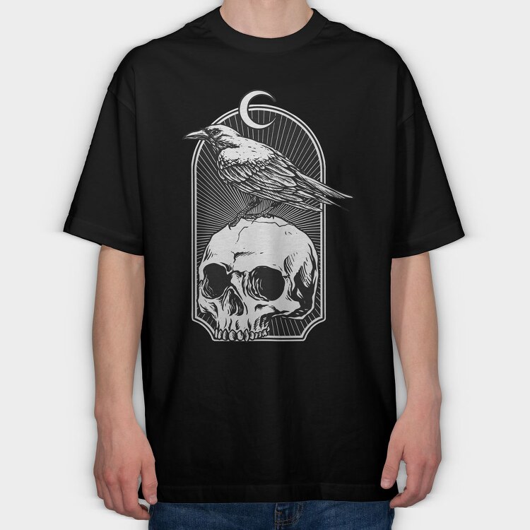 Raven Moon Skull, Tricou Oversize Barbati (Unisex)