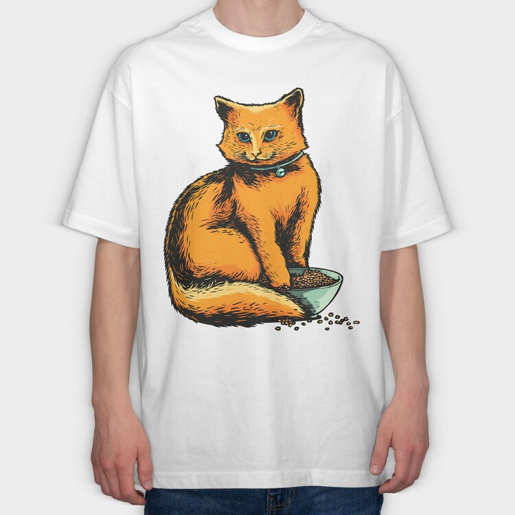 Cat Food Bowl, Tricou Oversize Barbati (Unisex)