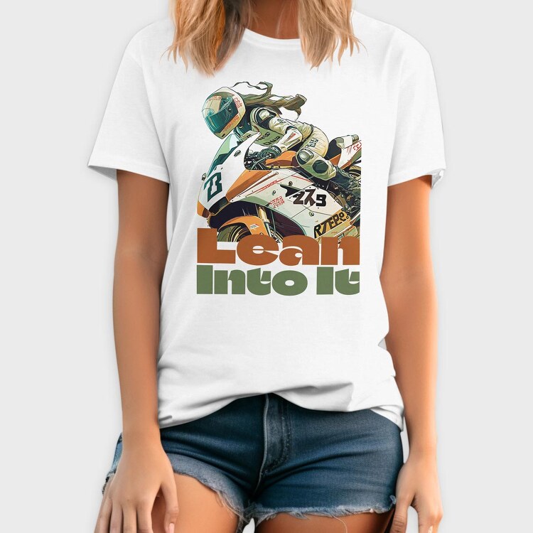 Tilted Competition Motorcycle With Rider Lean Into It, Tricou Barbati (Unisex)