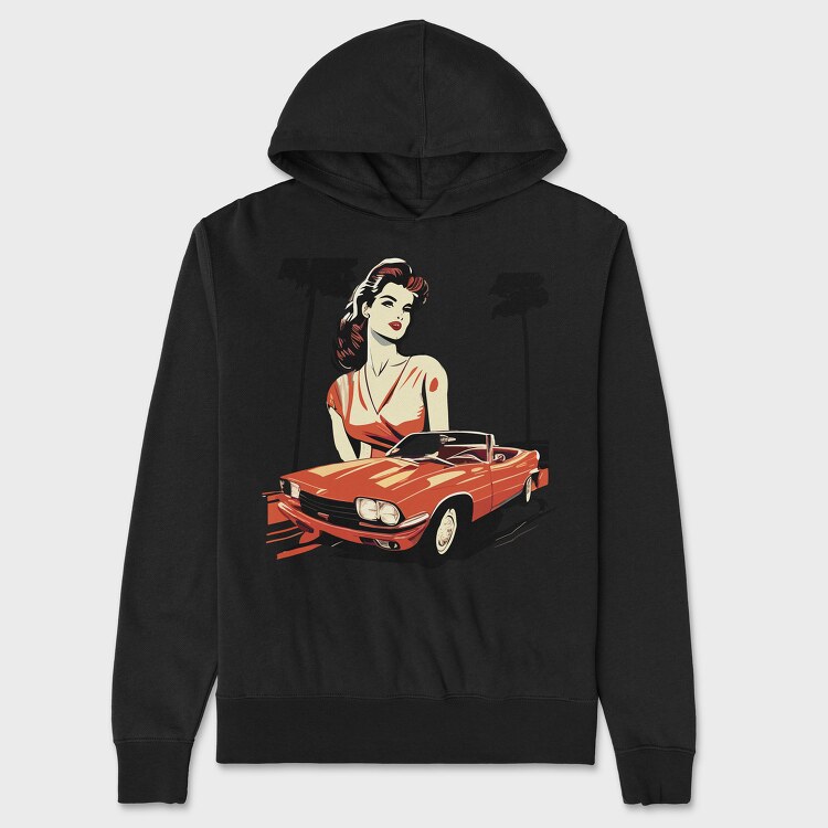 Iconic Classic Car Convertible Girl Trees, Hanorac Oversize Barbati (Unisex)