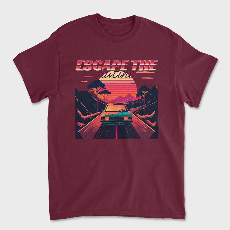 Car on Scenic Road Beautiful Sunset 80S Retro, Tricou Barbati (Unisex)