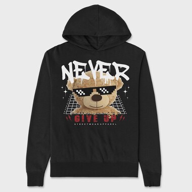 Never Give Up Bear, Hanorac Oversize Barbati (Unisex)