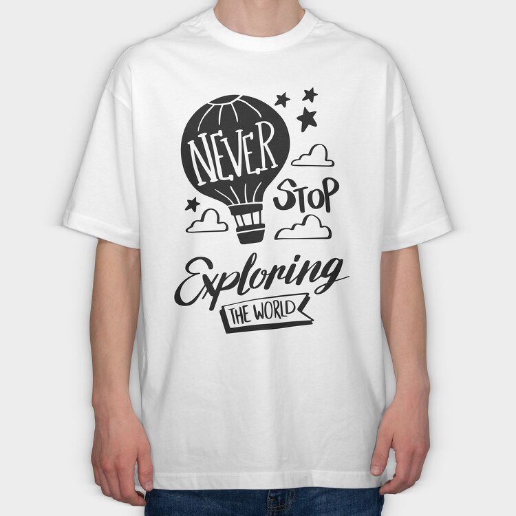 Hot Air Balloon Exploring, Tricou Oversize Barbati (Unisex)