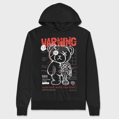 Warning Teddy Bear, Hanorac Oversize Barbati (Unisex)