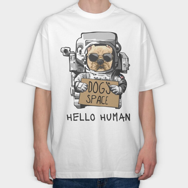 Dog Astronaut Hello, Tricou Oversize Barbati (Unisex)