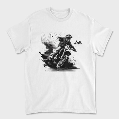 Tricou Barbati (Unisex), Motocross Rider Kicking Up Dirt Mx Life