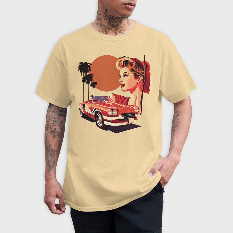 Classic Car Convertible Girl Trees, Tricou Barbati (Unisex)