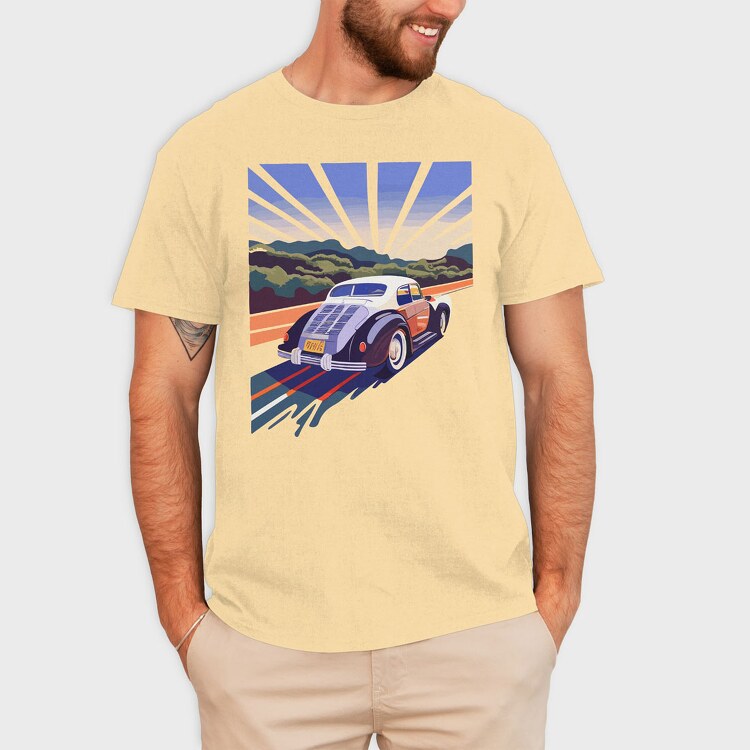 Classic Car Road Trees Sunset, Tricou Barbati (Unisex)