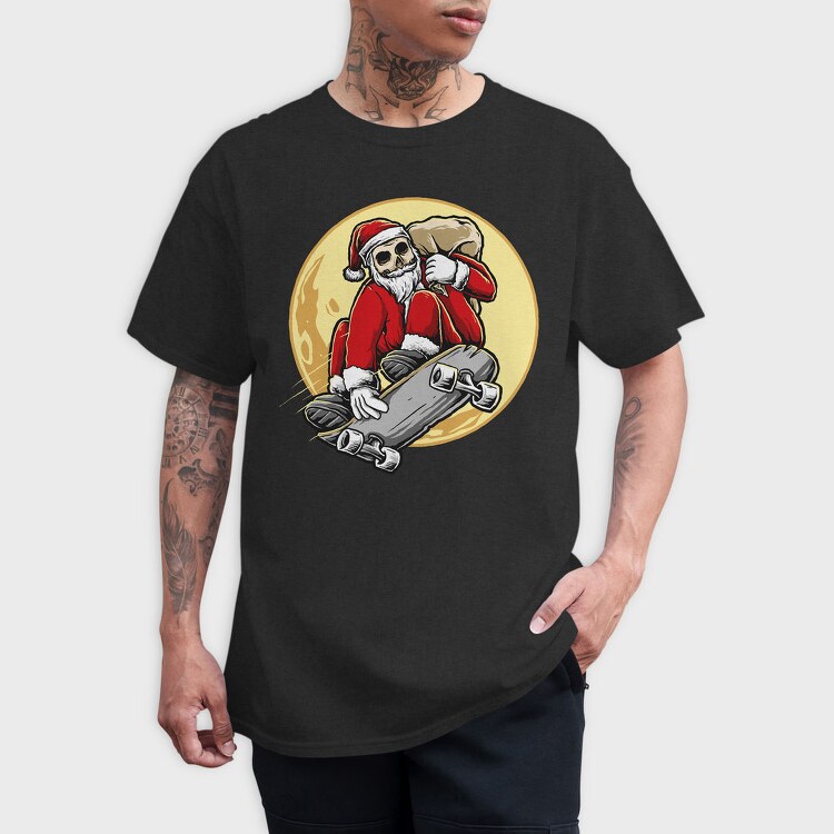 Skateboarding Skull Santa, Tricou Barbati (Unisex)