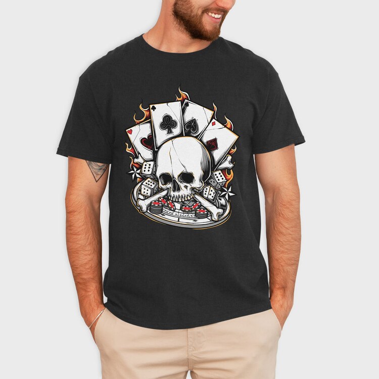 Poker Skull Bones, Tricou Barbati (Unisex)
