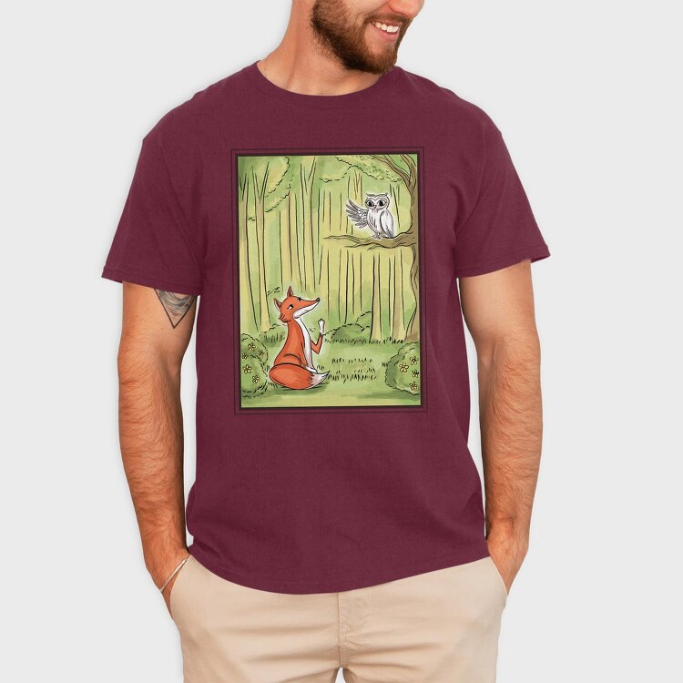 Cute Fox And Owl, Tricou Barbati (Unisex)