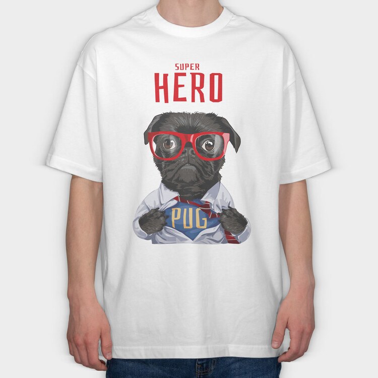 Pug Super Hero, Tricou Oversize Barbati (Unisex)