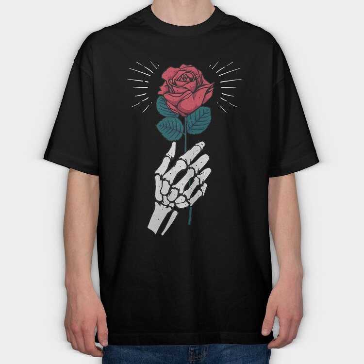 Skeleton Rose, Tricou Oversize Barbati (Unisex)