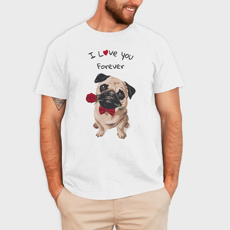 Pug Rose Forever, Tricou Barbati (Unisex)