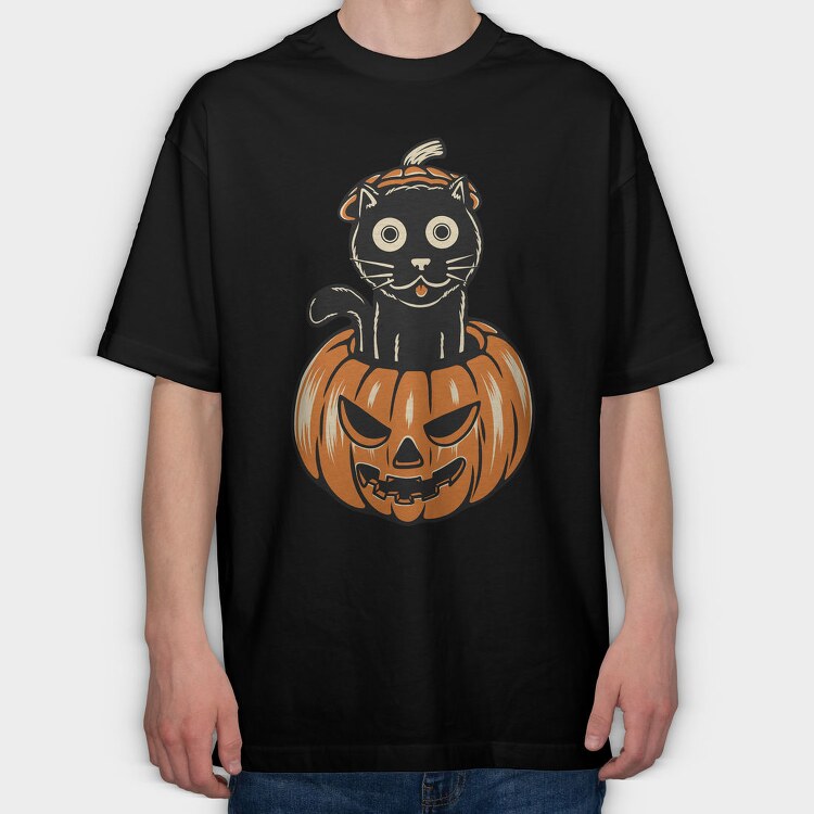 Pumpkin Kitty, Tricou Oversize Barbati (Unisex)