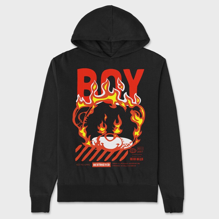 Boy Teddy in Flames, Hanorac Oversize Barbati (Unisex)