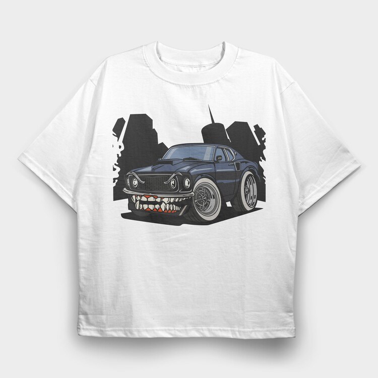 Fanged Muscle Car, Tricou Oversize Barbati (Unisex)