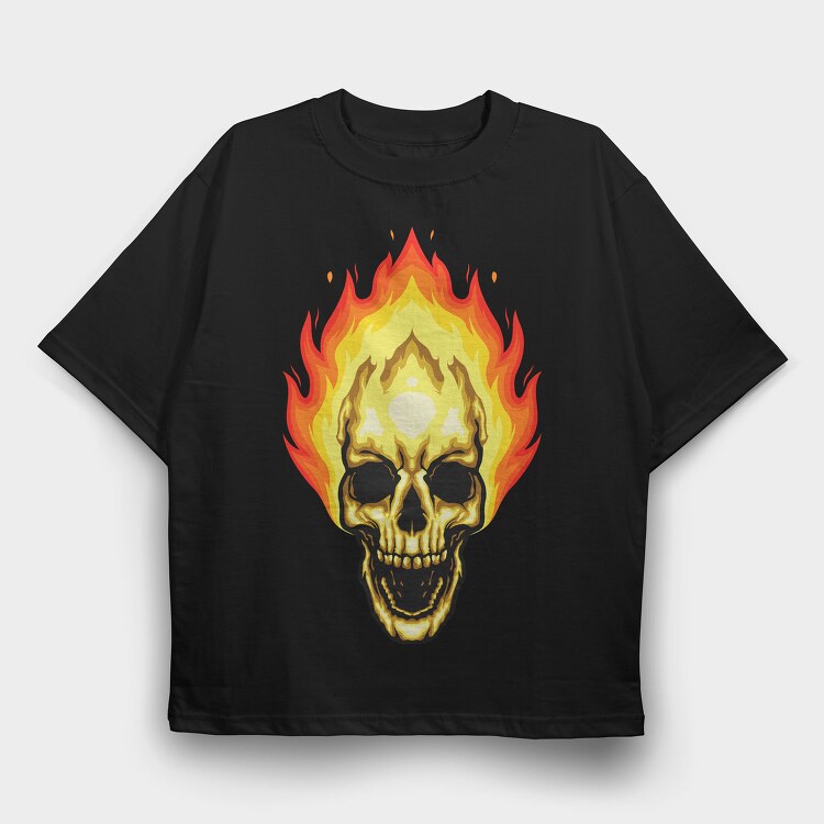 Flaming Skull, Tricou Oversize Barbati (Unisex)