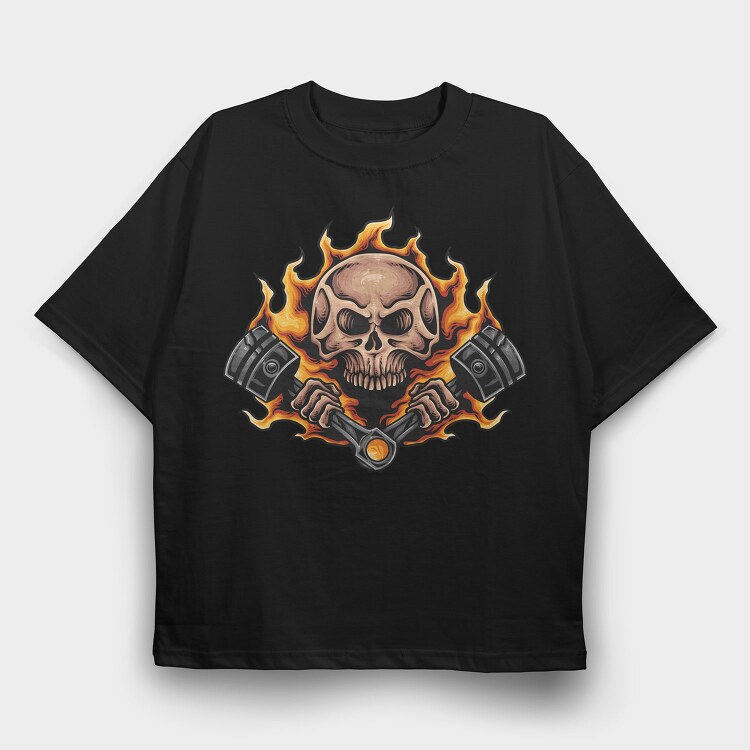 Burning Skull Pistons, Tricou Oversize Barbati (Unisex)