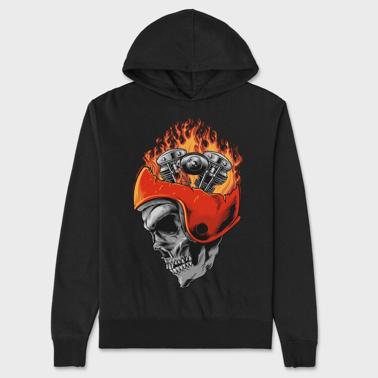 Motorcycle Skull Fire, Hanorac Oversize Barbati (Unisex)