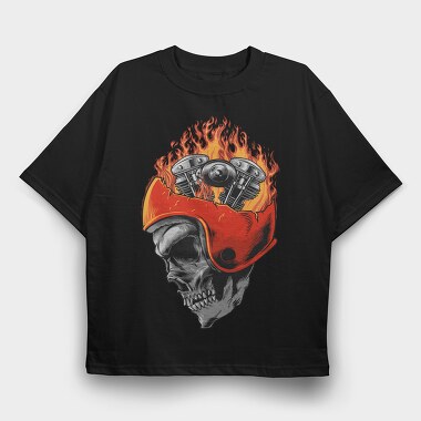 Motorcycle Skull Fire, Tricou Oversize Barbati (Unisex)
