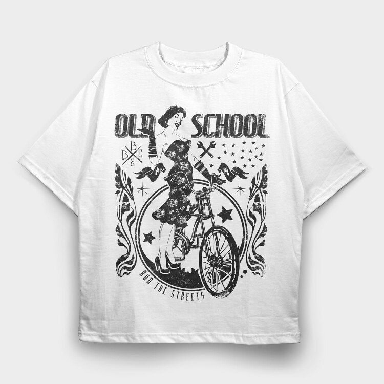 Old School Biker Chick, Tricou Oversize Barbati (Unisex)