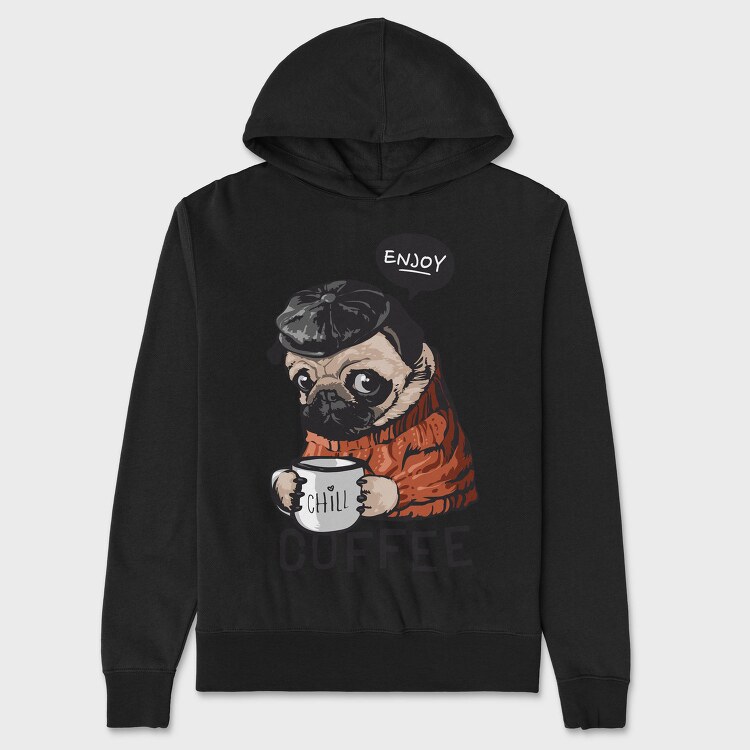 Pug Coffee Chill, Hanorac Oversize Barbati (Unisex)
