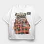 Pug Hey Plaid, Tricou Oversize Barbati (Unisex)