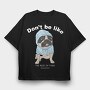 Pug In Blue Hoodie, Tricou Oversize Barbati (Unisex)