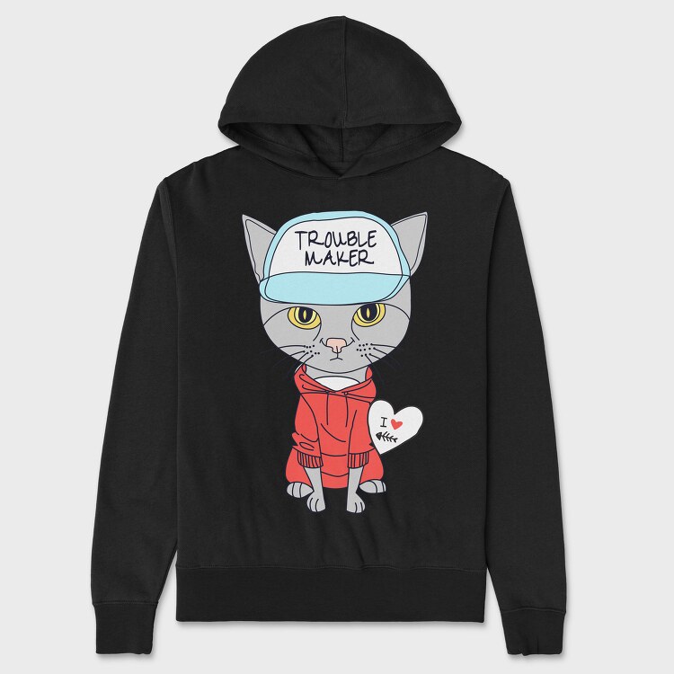 Troublemaker Cat Hoodie, Hanorac Oversize Barbati (Unisex)