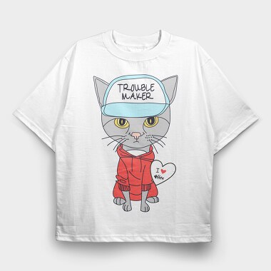 Troublemaker Cat Hoodie, Tricou Oversize Barbati (Unisex)