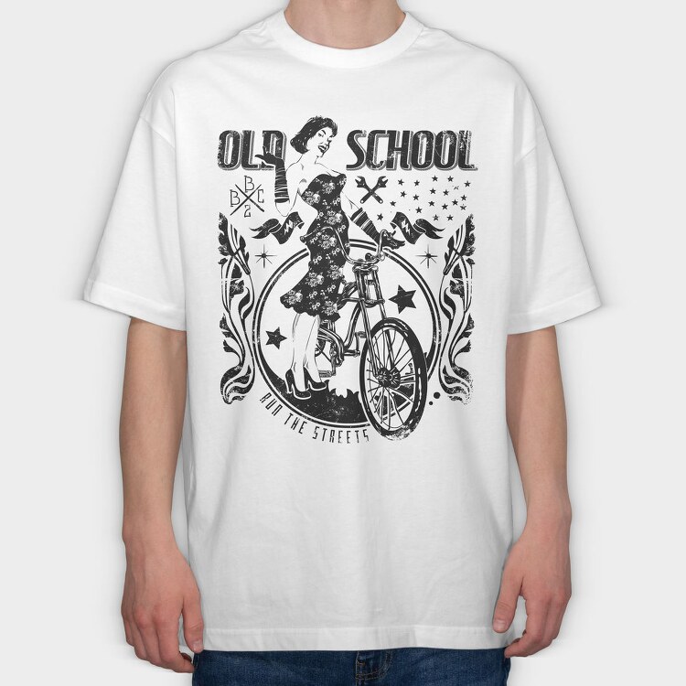 Old School Biker Chick, Tricou Oversize Barbati (Unisex)