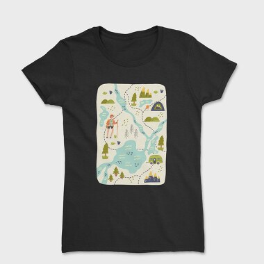 Adventure Hiking Map Illustration, Tricou Femei