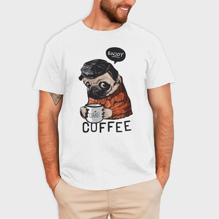 Pug Coffee Chill, Tricou Barbati (Unisex)