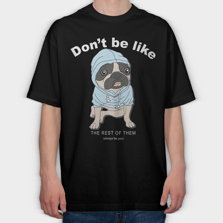 Pug In Blue Hoodie, Tricou Oversize Barbati (Unisex)