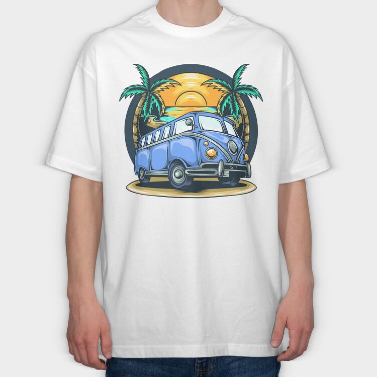 Beach Bus Vibes, Tricou Oversize Barbati (Unisex)