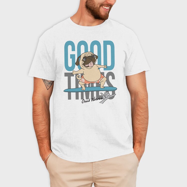 Pug Surfing Good Waves, Tricou Barbati (Unisex)
